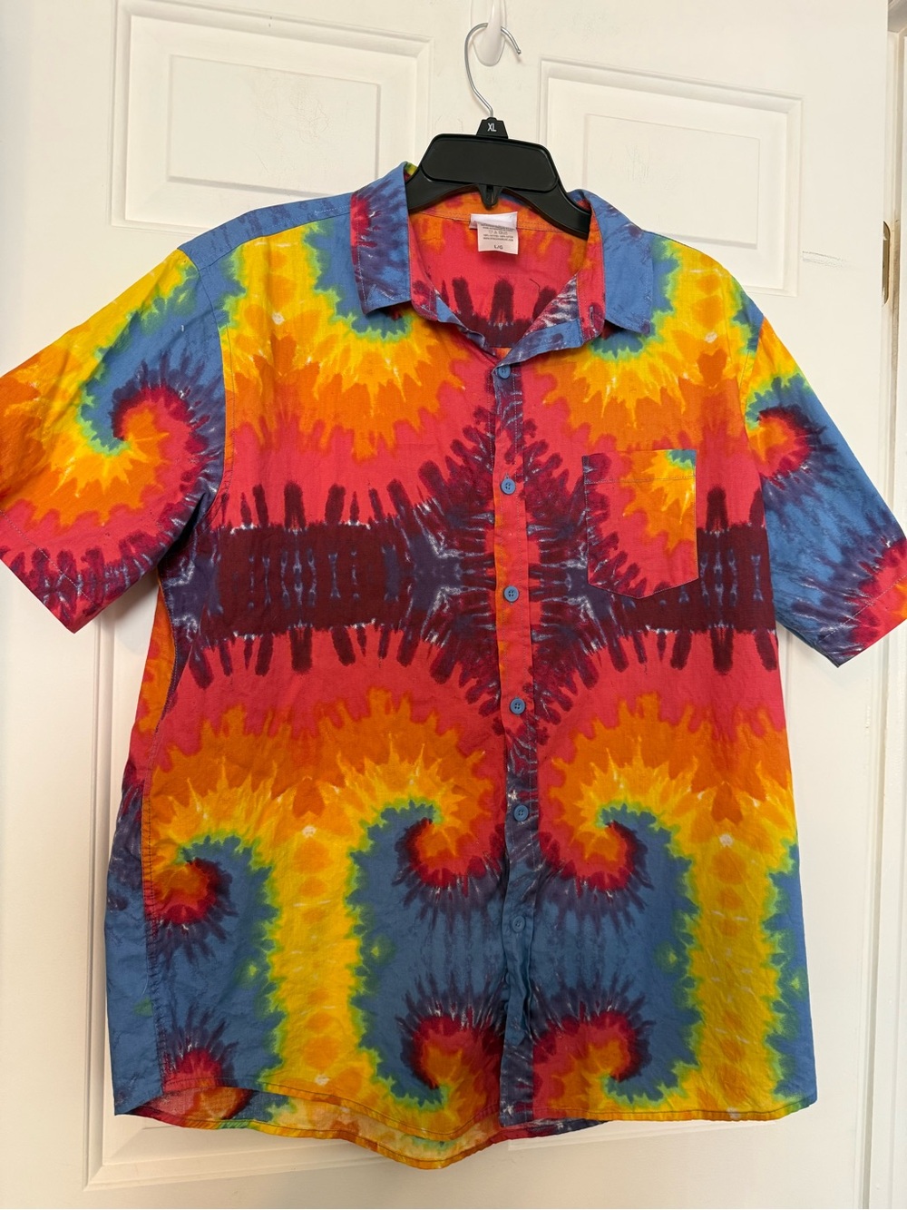 Vintage 90s Men’s Spencers Psychedelic Tie Dye Sunburst Button Down Shirt Large